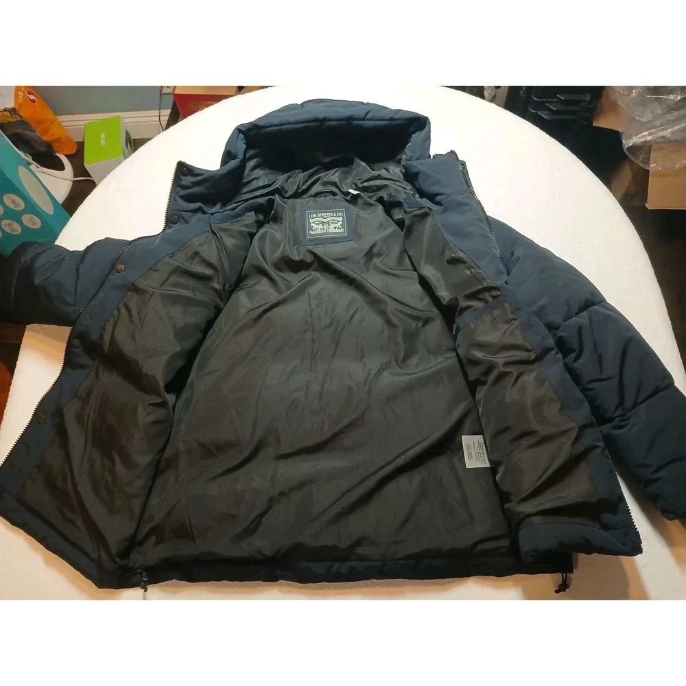Men's Levi's Quilted Hooded Puffer Jacket Navy Size Extra Large XL $225 NWT